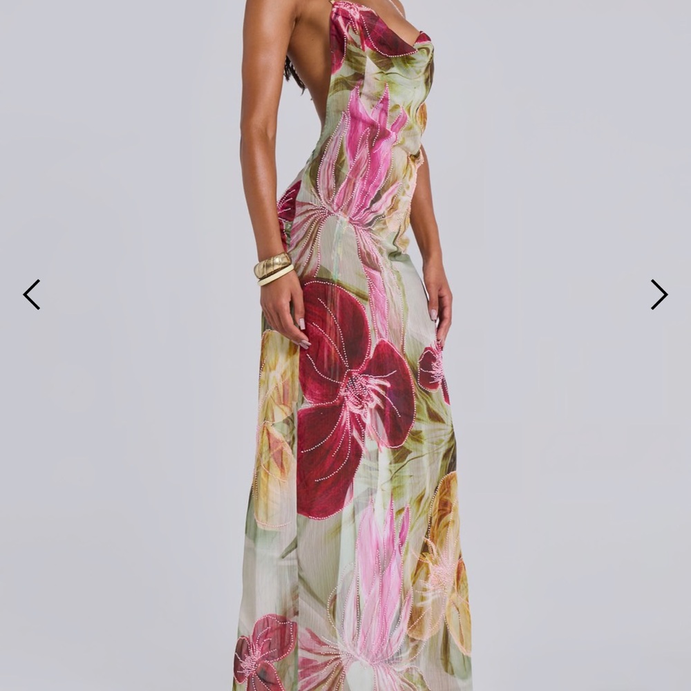 Floral Maxi Dress with Pink and Red Accents
